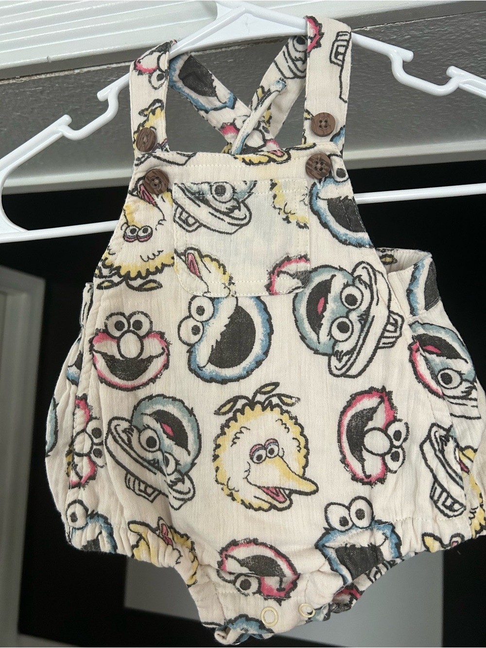 Sesame Street Cream Diaper Cover Romper with Colorful Character Faces